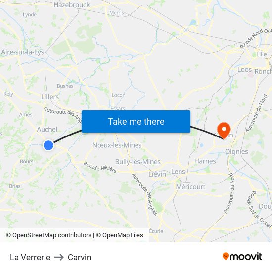 La Verrerie to Carvin map