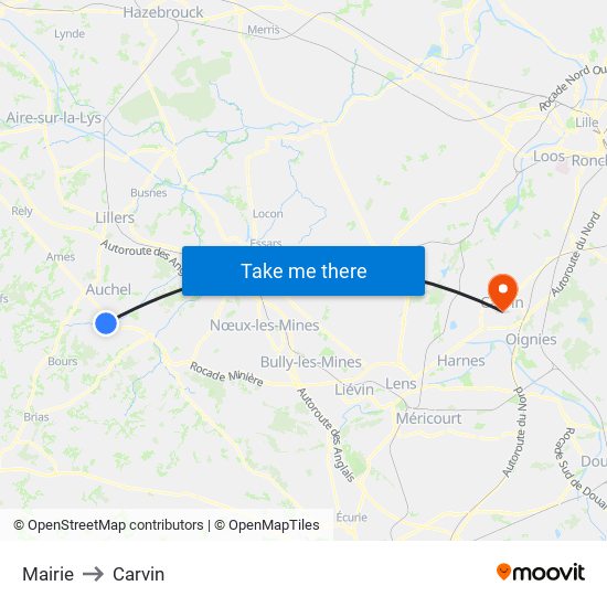 Mairie to Carvin map