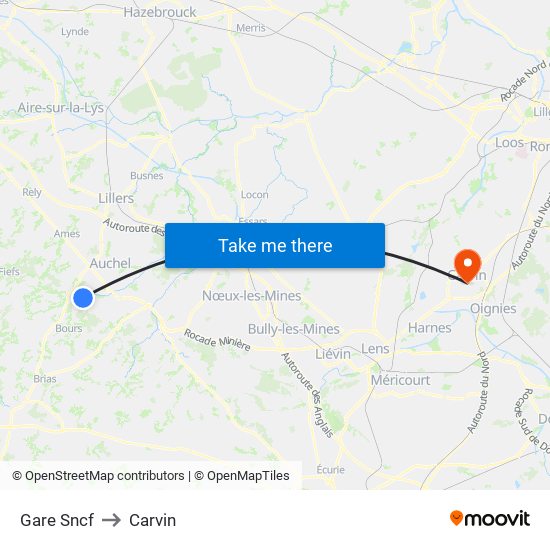 Gare Sncf to Carvin map