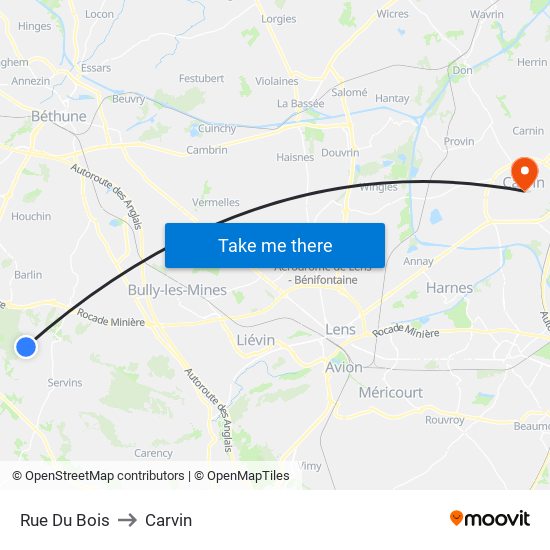 Rue Du Bois to Carvin map