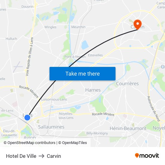 Hotel De Ville to Carvin map