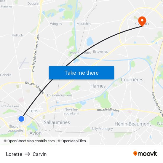 Lorette to Carvin map