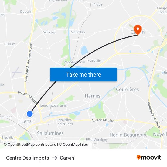 Centre Des Impots to Carvin map