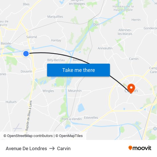 Avenue De Londres to Carvin map