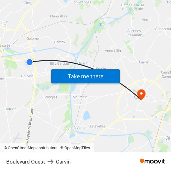 Boulevard Ouest to Carvin map
