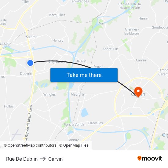 Rue De Dublin to Carvin map