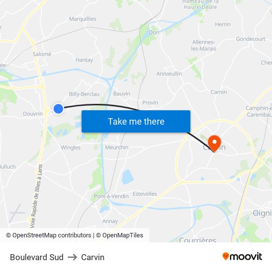 Boulevard Sud to Carvin map