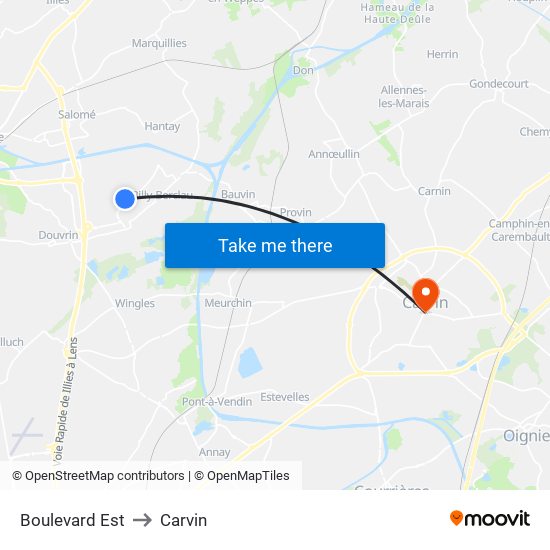 Boulevard Est to Carvin map