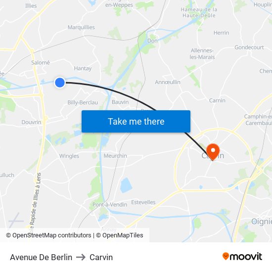 Avenue De Berlin to Carvin map