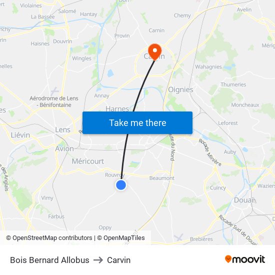 Bois Bernard Allobus to Carvin map
