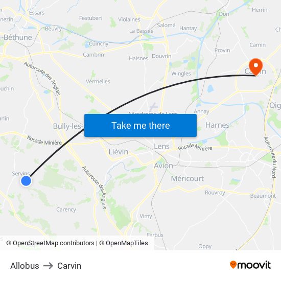 Allobus to Carvin map