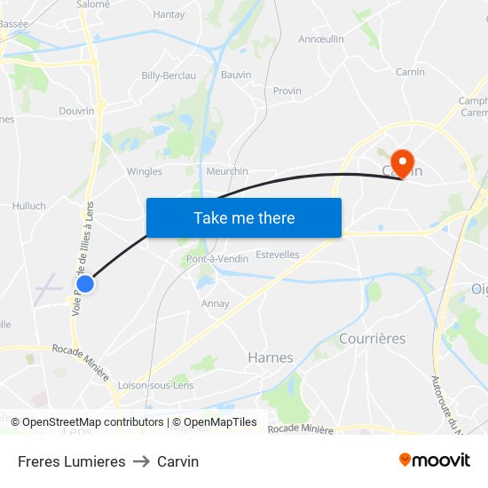 Freres Lumieres to Carvin map
