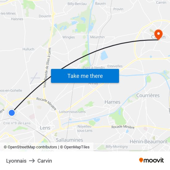 Lyonnais to Carvin map