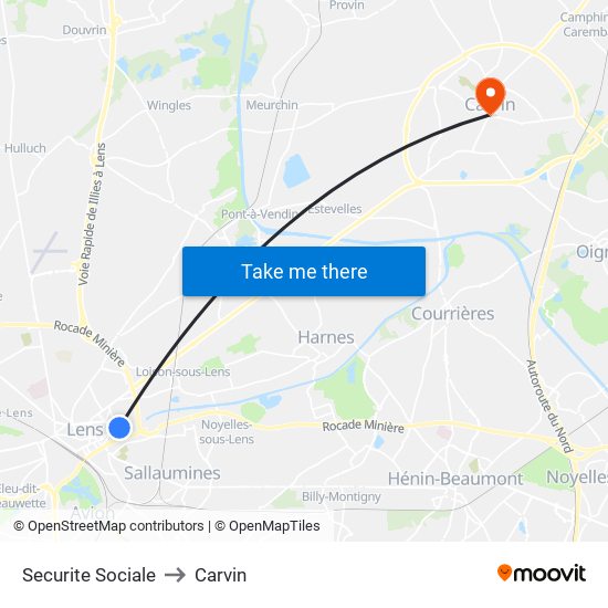 Securite Sociale to Carvin map