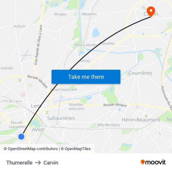 Thumerelle to Carvin map