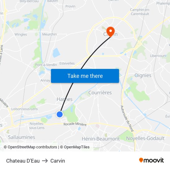 Chateau D'Eau to Carvin map