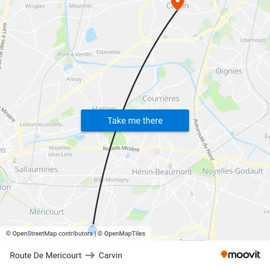 Route De Mericourt to Carvin map
