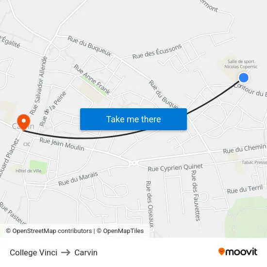 College Vinci to Carvin map