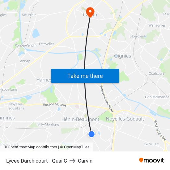 Lycee Darchicourt - Quai C to Carvin map