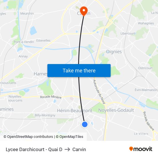 Lycee Darchicourt - Quai D to Carvin map