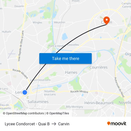 Lycee Condorcet - Quai B to Carvin map