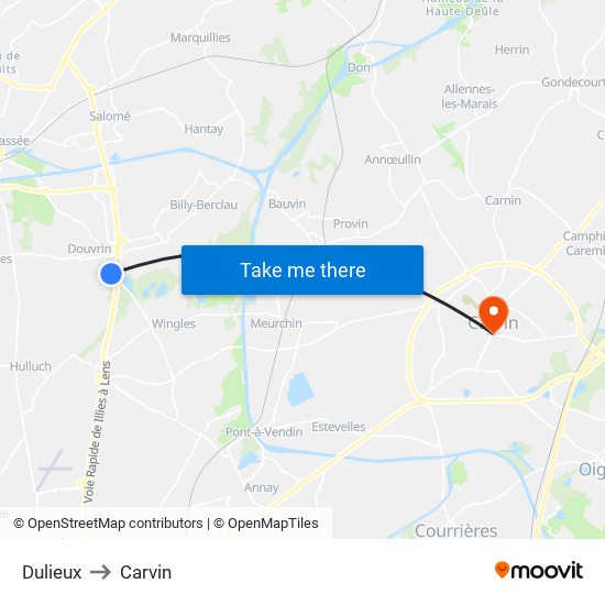 Dulieux to Carvin map