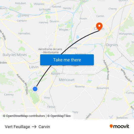 Vert Feuillage to Carvin map