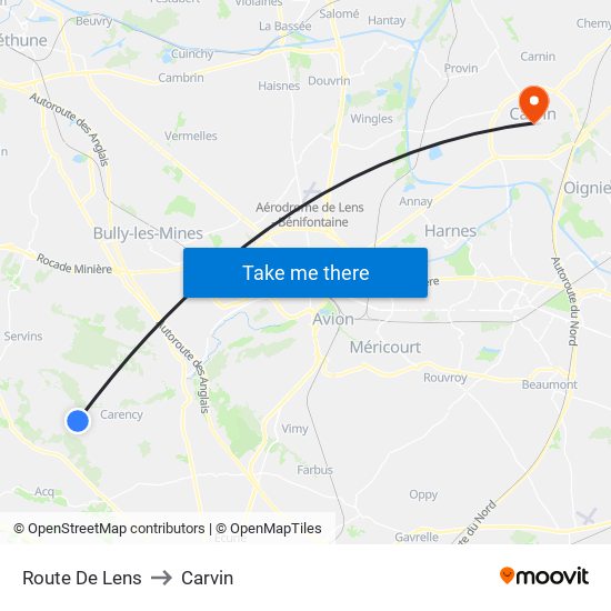 Route De Lens to Carvin map