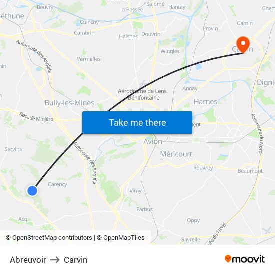 Abreuvoir to Carvin map