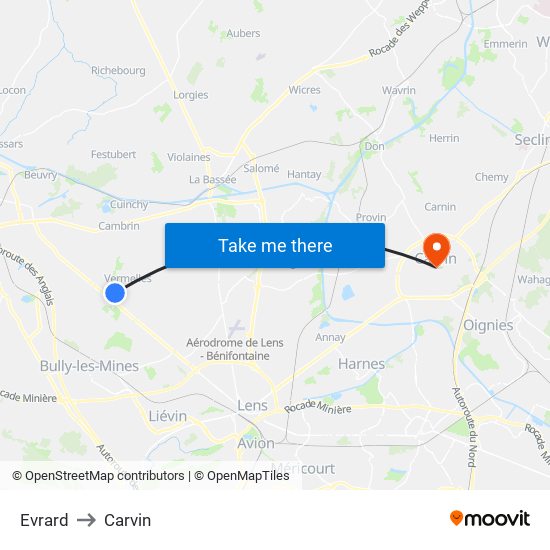 Evrard to Carvin map