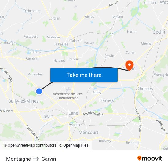 Montaigne to Carvin map