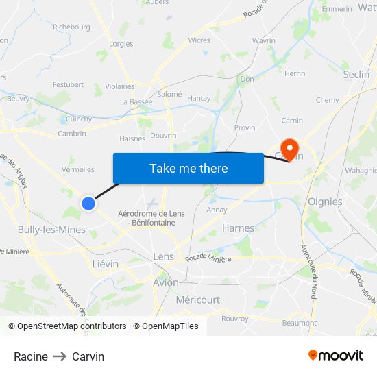 Racine to Carvin map