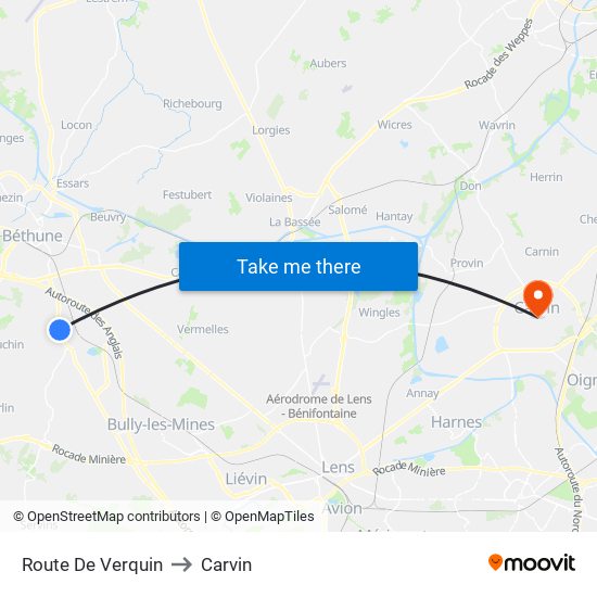 Route De Verquin to Carvin map