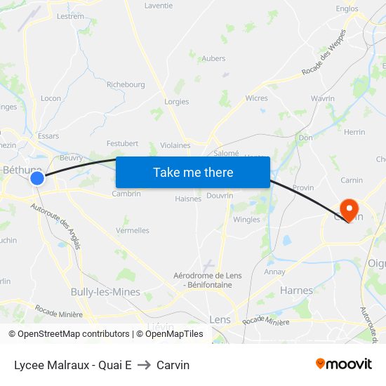 Lycee Malraux - Quai E to Carvin map