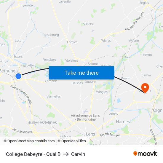 College Debeyre - Quai B to Carvin map