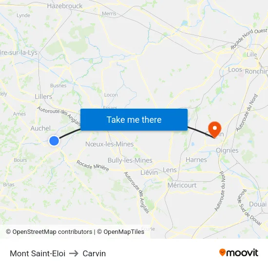 Mont Saint-Eloi to Carvin map