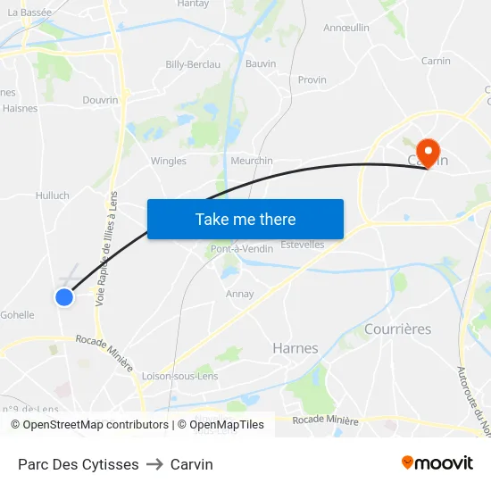 Parc Des Cytisses to Carvin map