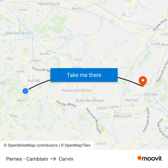 Pernes - Camblain to Carvin map