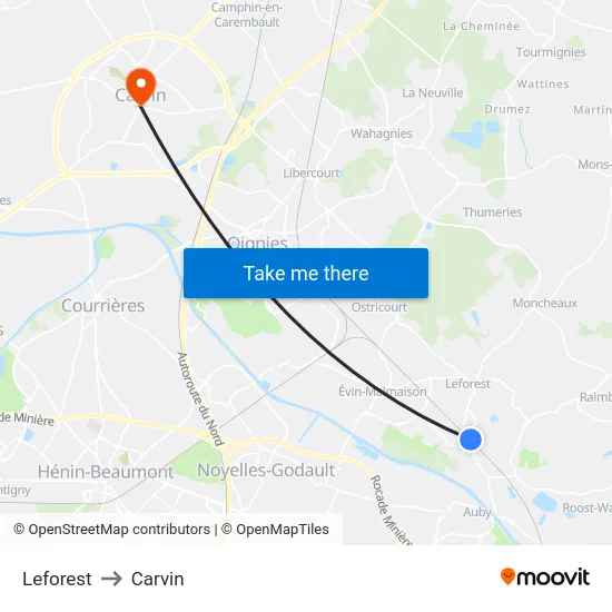 Leforest to Carvin map
