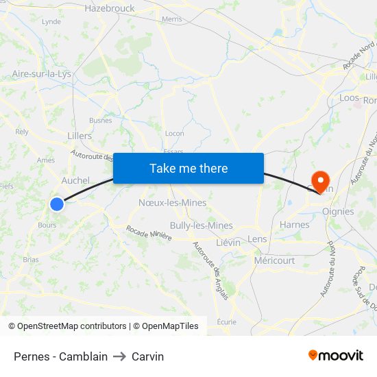 Pernes - Camblain to Carvin map