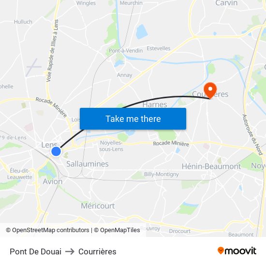 Pont De Douai to Courrières map