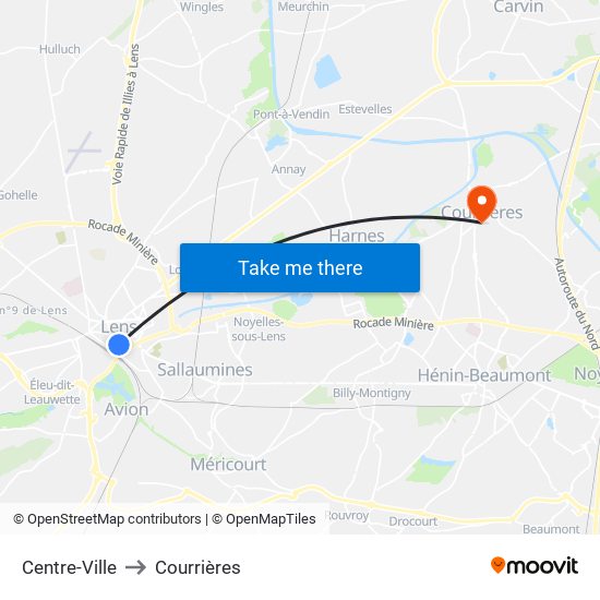 Centre-Ville to Courrières map
