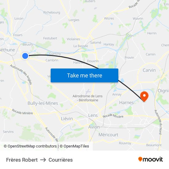 Frères Robert to Courrières map