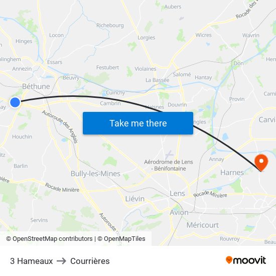 3 Hameaux to Courrières map