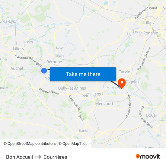 Bon Accueil to Courrières map
