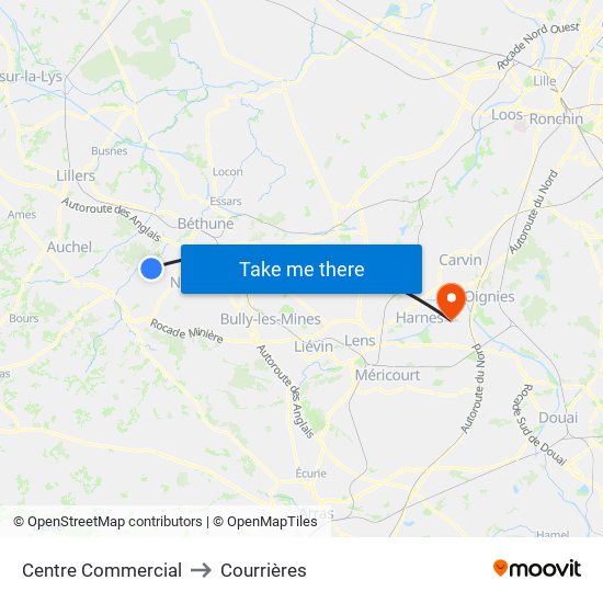 Centre Commercial to Courrières map