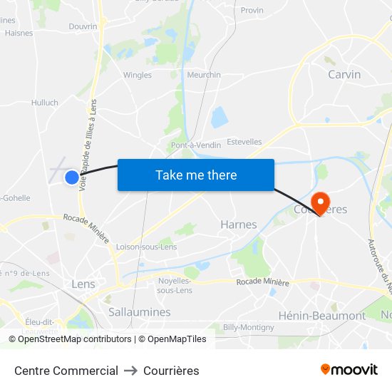 Centre Commercial to Courrières map