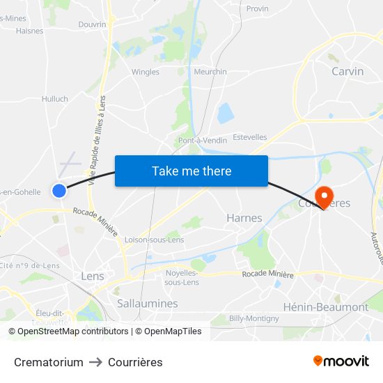 Crematorium to Courrières map