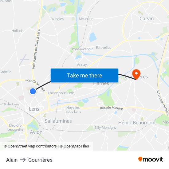 Alain to Courrières map