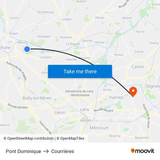 Pont Dominique to Courrières map